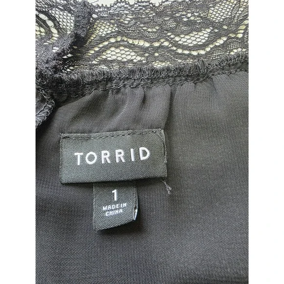 Torrid Black Lace Trim Off Shoulder Chiffon Blouse Plus Size 1 Boho Top - Picture 3 of 9